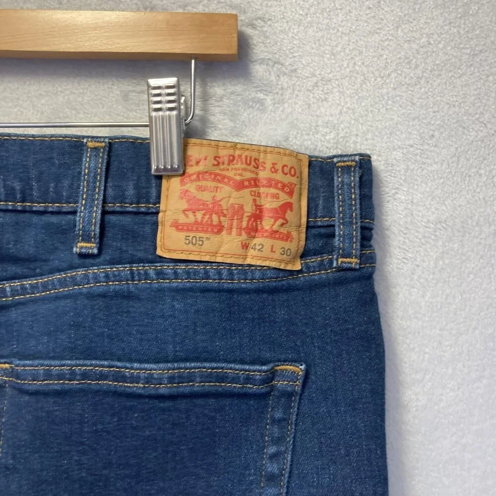 Levis 505 Jeans Mens 40x27 Blue Stretch Denim Straight Leg Regular Fit Waterless